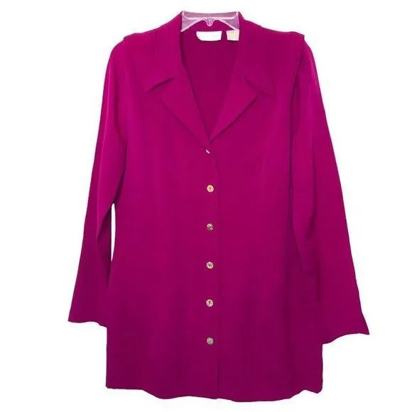 Product image for VINTAGE - DANA BUCHMAN - 100% Silk Magenta Longline Button Front Blazer - Size 6