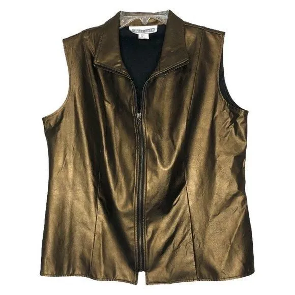 Product image for DRESS Barn - Faux leather metallic bronze full zip vest - Size large.