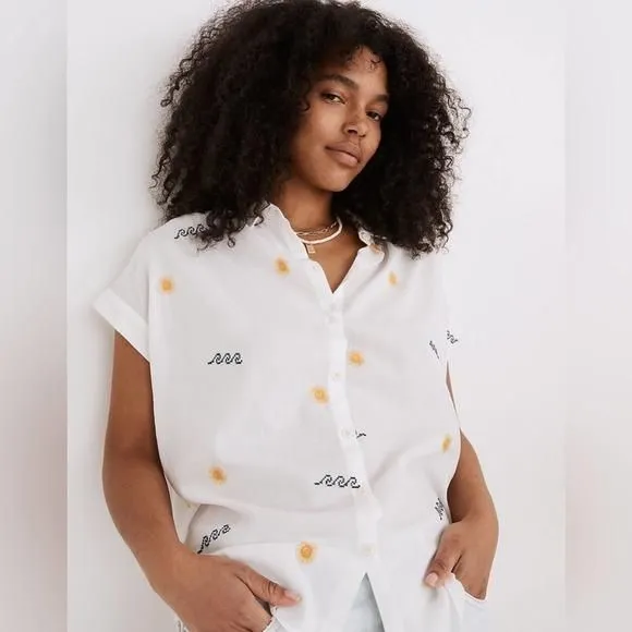 Product image for Madewell Oversized Sun Embroidered Central Shirt Collared Button Lightweight S