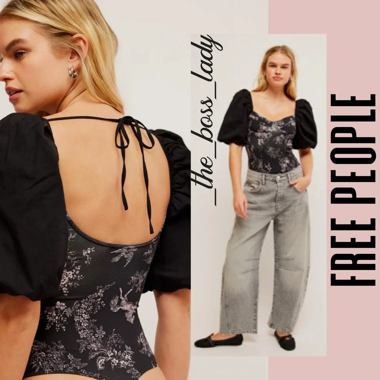 Product image for Free People bodysuit floral corset puff sleeves thong bottom Small - S - Tops - new-with-tags - Free People
