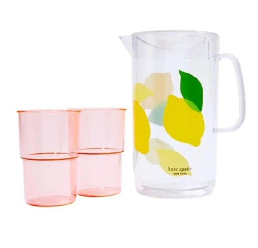 Product image for NEW In Box Kate Spade Lemon Pitcher with Two Stackable Tumblers Acrylic Set 