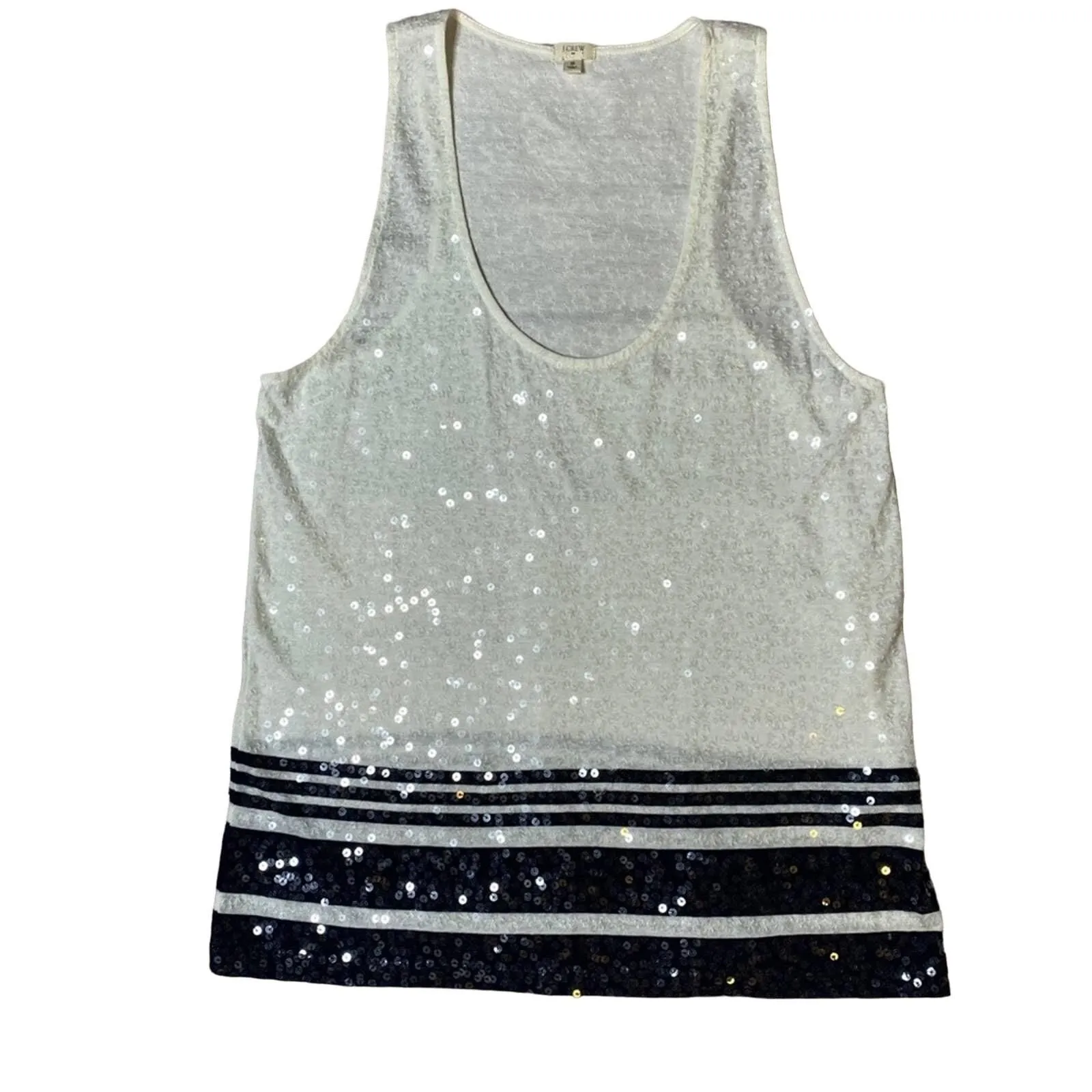 Product image for J Crew Factory Tank Top Women's Size Small Sequin Black & White Stripe at Hem - pre-owned---good - J. Crew Factory