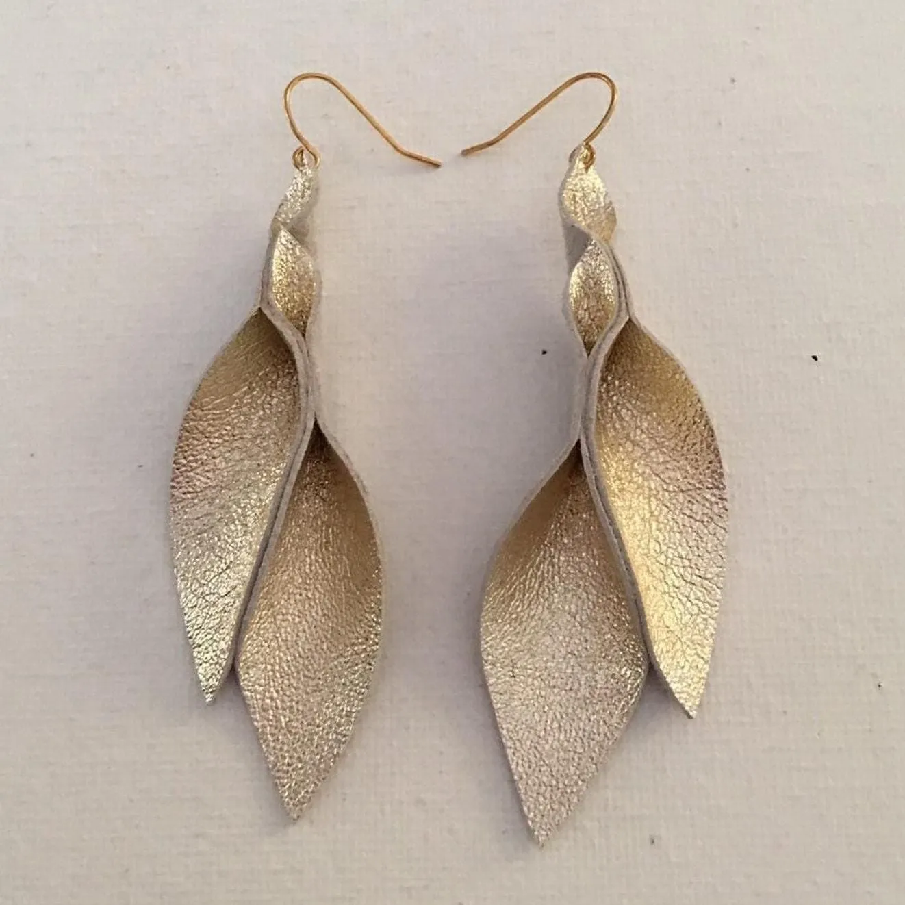 Product image for Artisan Handmade Gold Metallic Leather Petal Statement Earrings- 3 inch - new