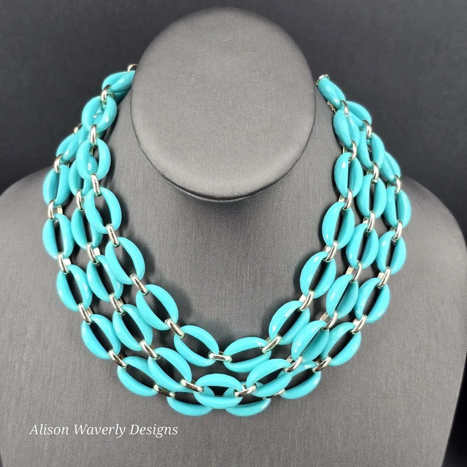 Product image for Vtg West Germany Turquoise Blue Lucite & Silvertone Necklace Choker