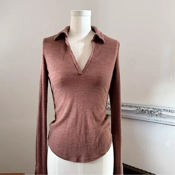 Product image for Project Social T NWT rib collar plunge neck extra long sleeve top XS