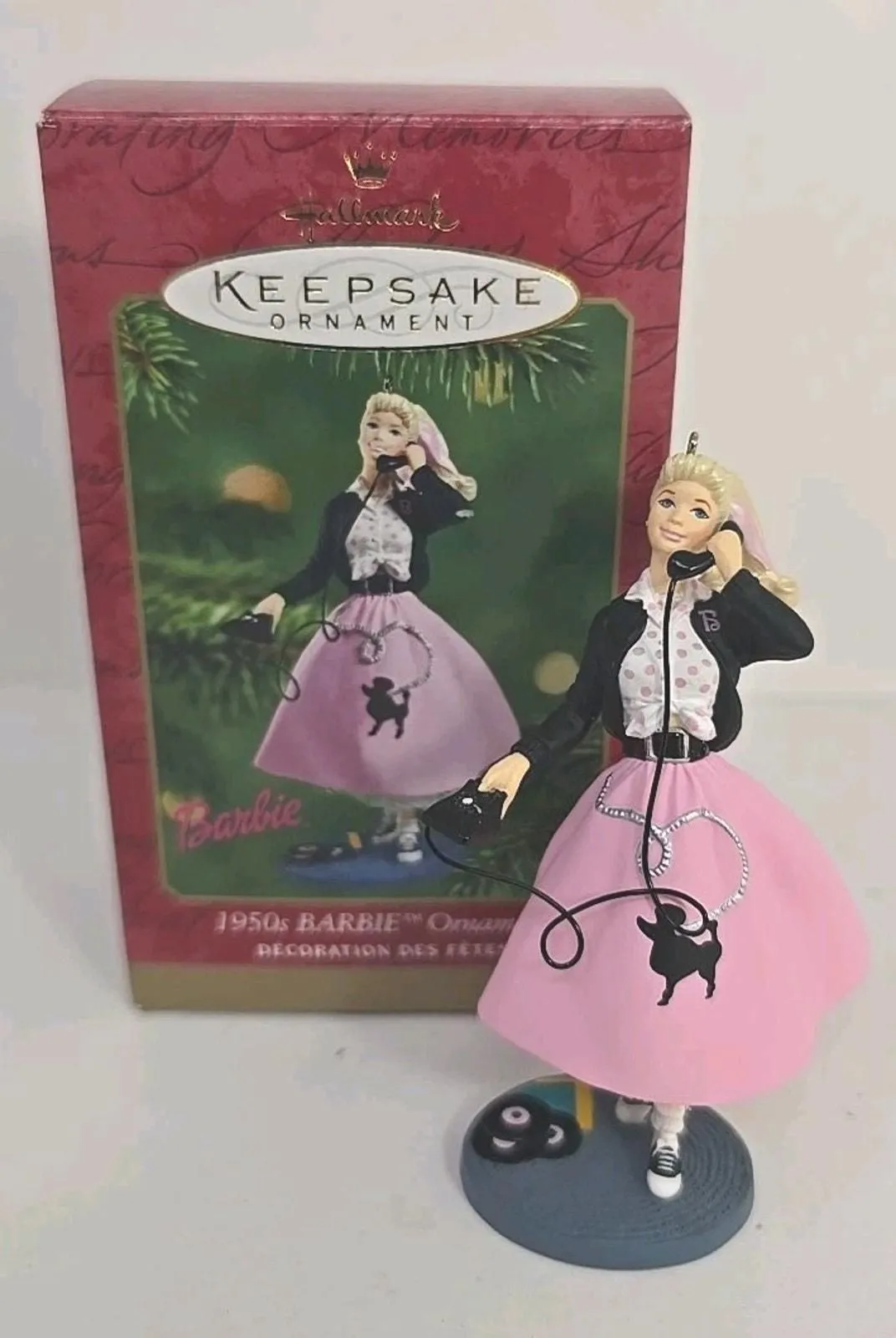 Product image for 2001 Hallmark Ornament 1950's Barbie Christmas Pink Poodle Skirt U107/8882