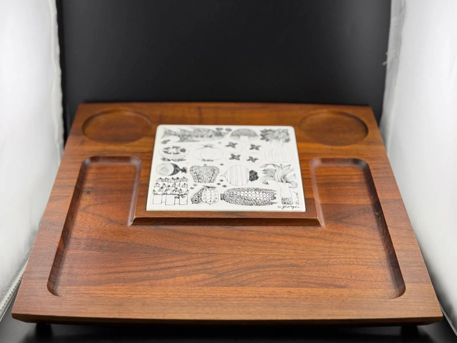 Product image for Mid Century Teak Cheese Tray by Georges Briard