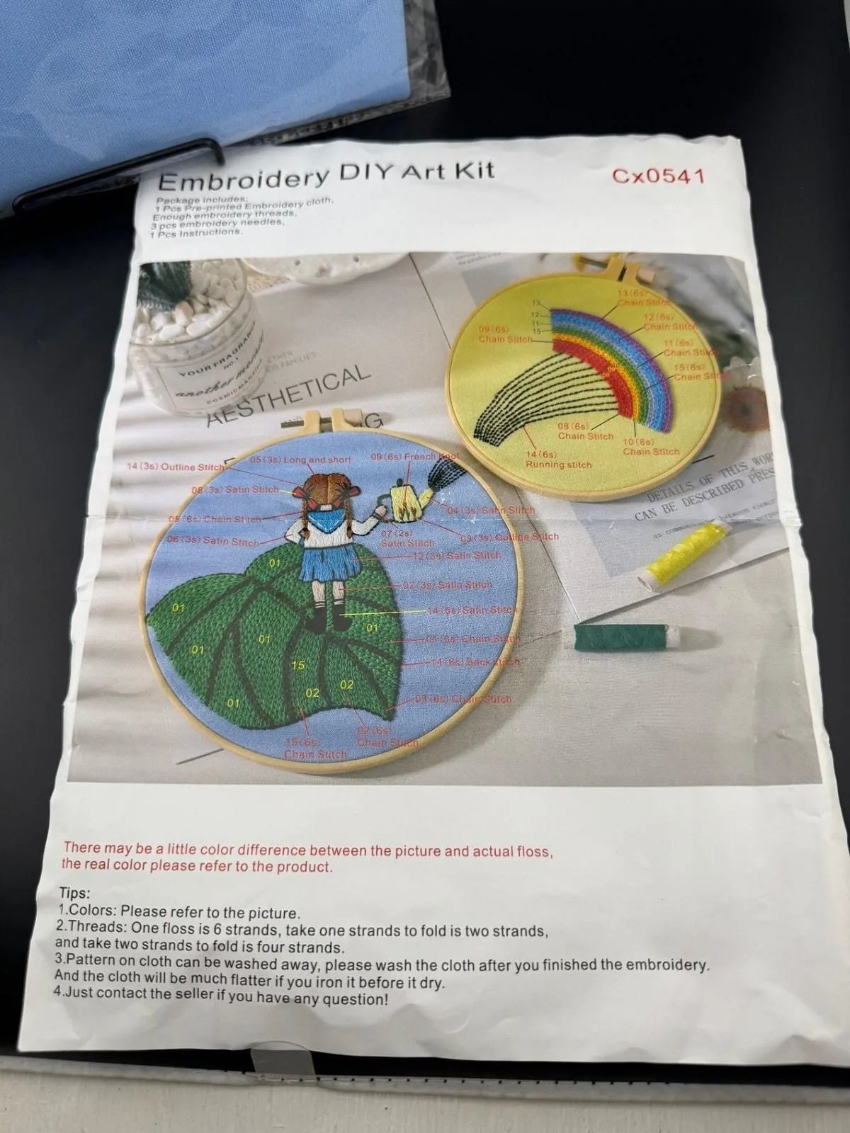 Product image for New 2-Part Embroidery Kit, Girl & Rainbow - Cx0541