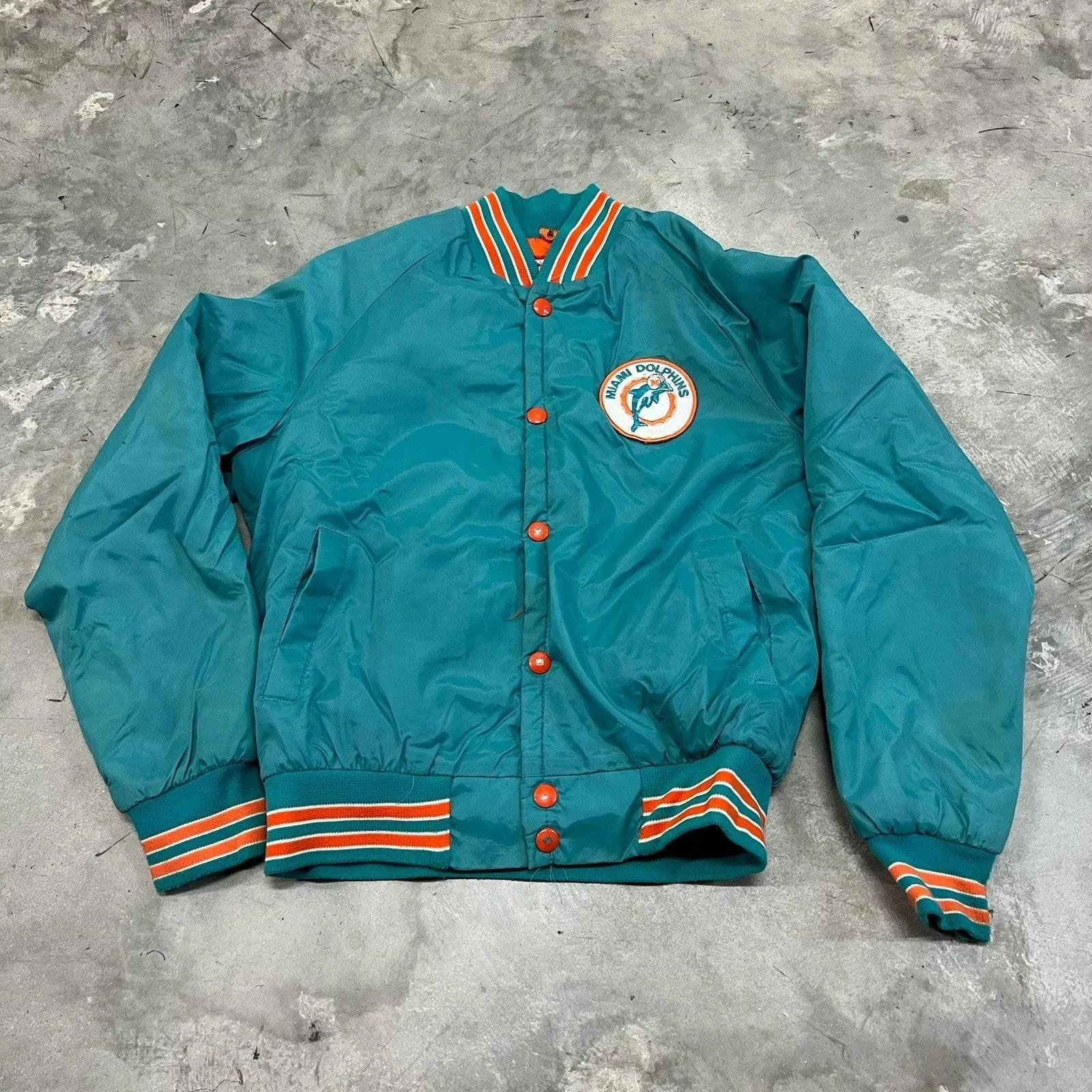 Product image for 1980s Miami Dolphins Satin Jacket Youth Size Medium Sears Touchdown - touchdown