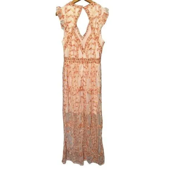 Product image for Altard State Women's M Orange Lace Overlay Mesh Maxi Dress Long Romantic