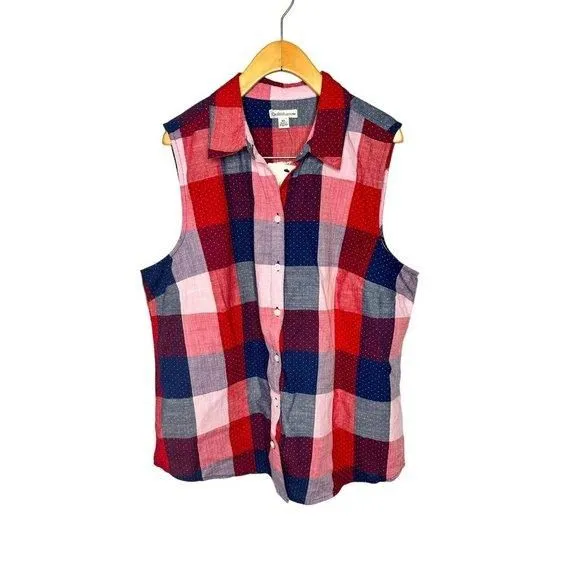 Product image for Croft & Barrow Plaid Multicolor Blouse Sleeveless Button Up Shirt Top XL NEW
