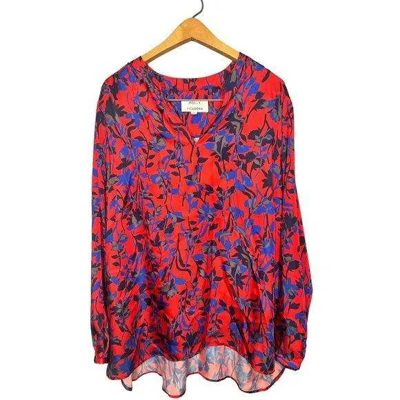 Product image for Molly & Isadora Womens Top Plus Size 2X Red Floral Long Sleeve Satiny Blouse