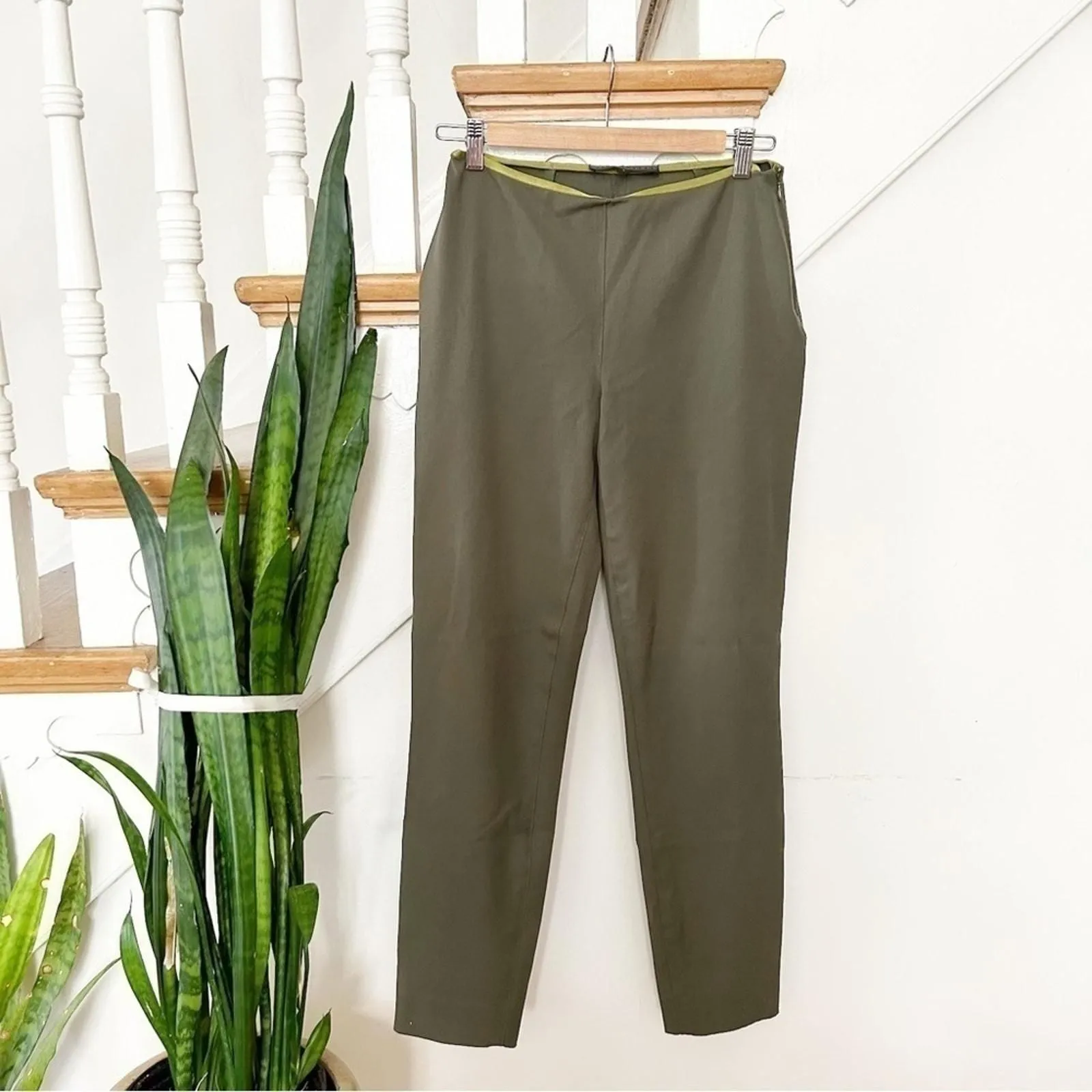 Product image for Ralph Lauren Black Label Olive Green Straight Leg Trouser Pants Size 4 - new-without-tags - Ralph Lauren Black Label