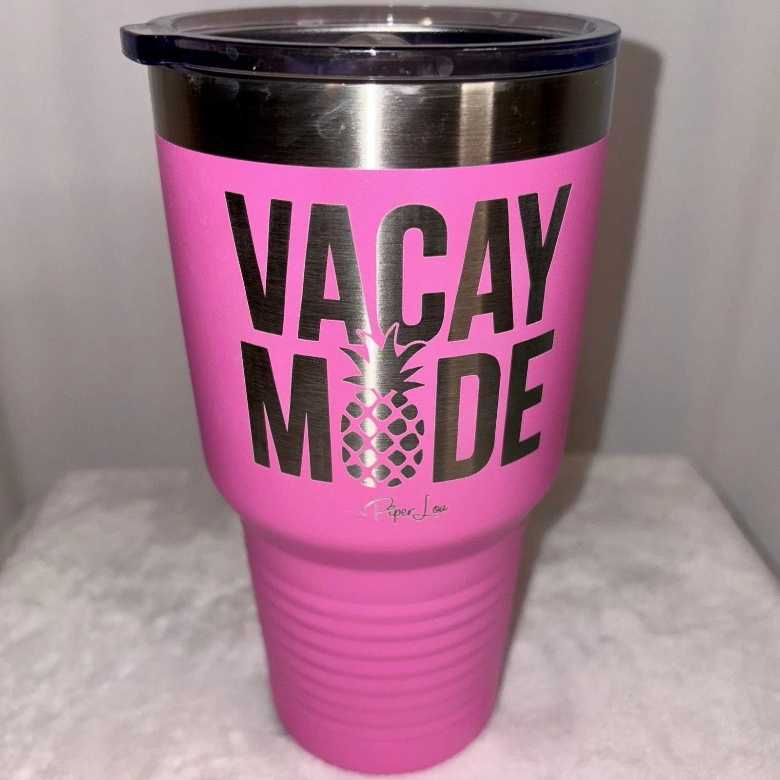 Product image for Piper Lou Tumbler “VACAY MODE” 30 Oz Stainless Steel Pink Cup W/ Pineapple.