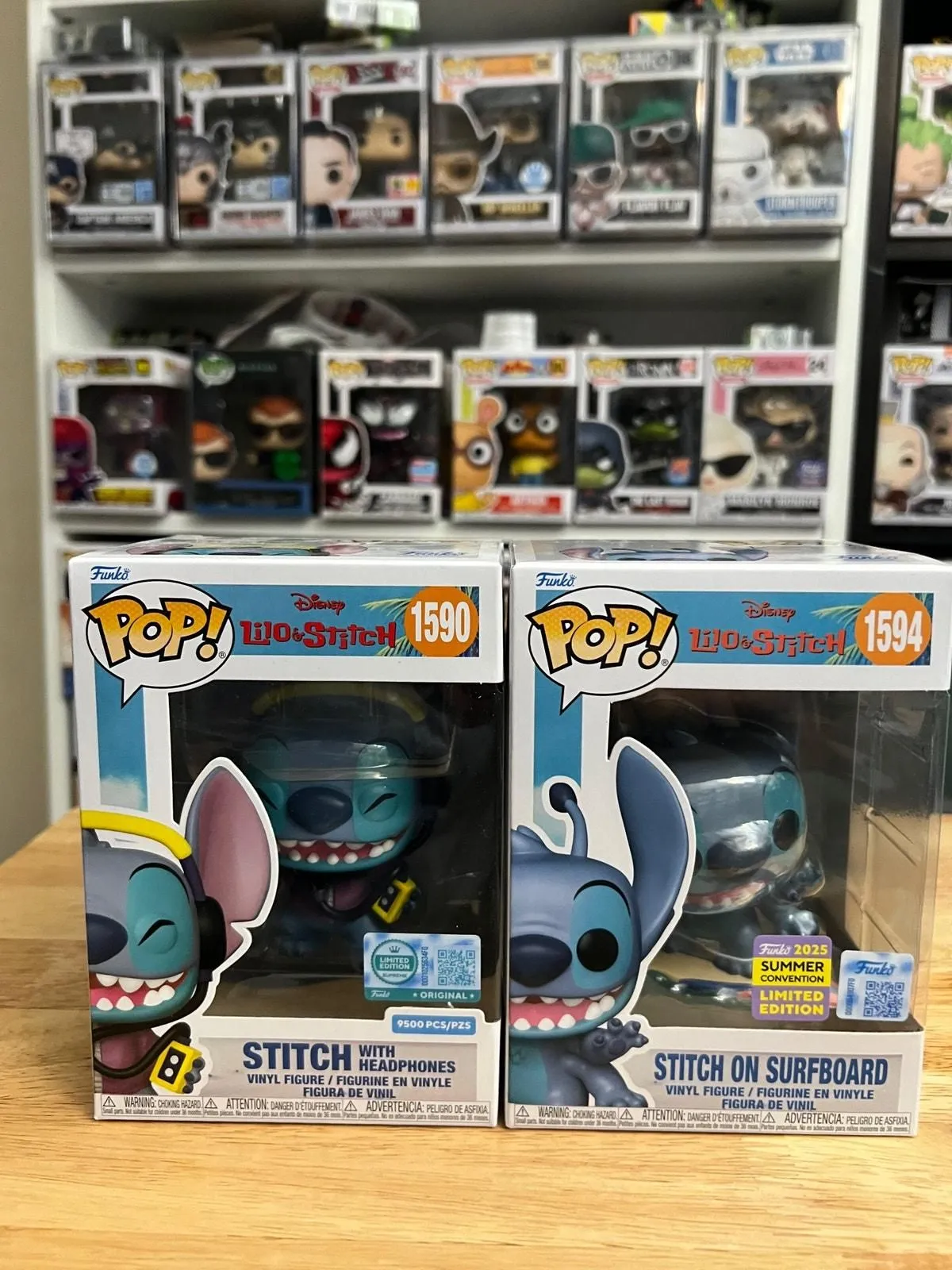 Product image for 2 LIMITED EDITION Stitch Funko Pops Surfboard Headphones 1590 1594 Disney Movies