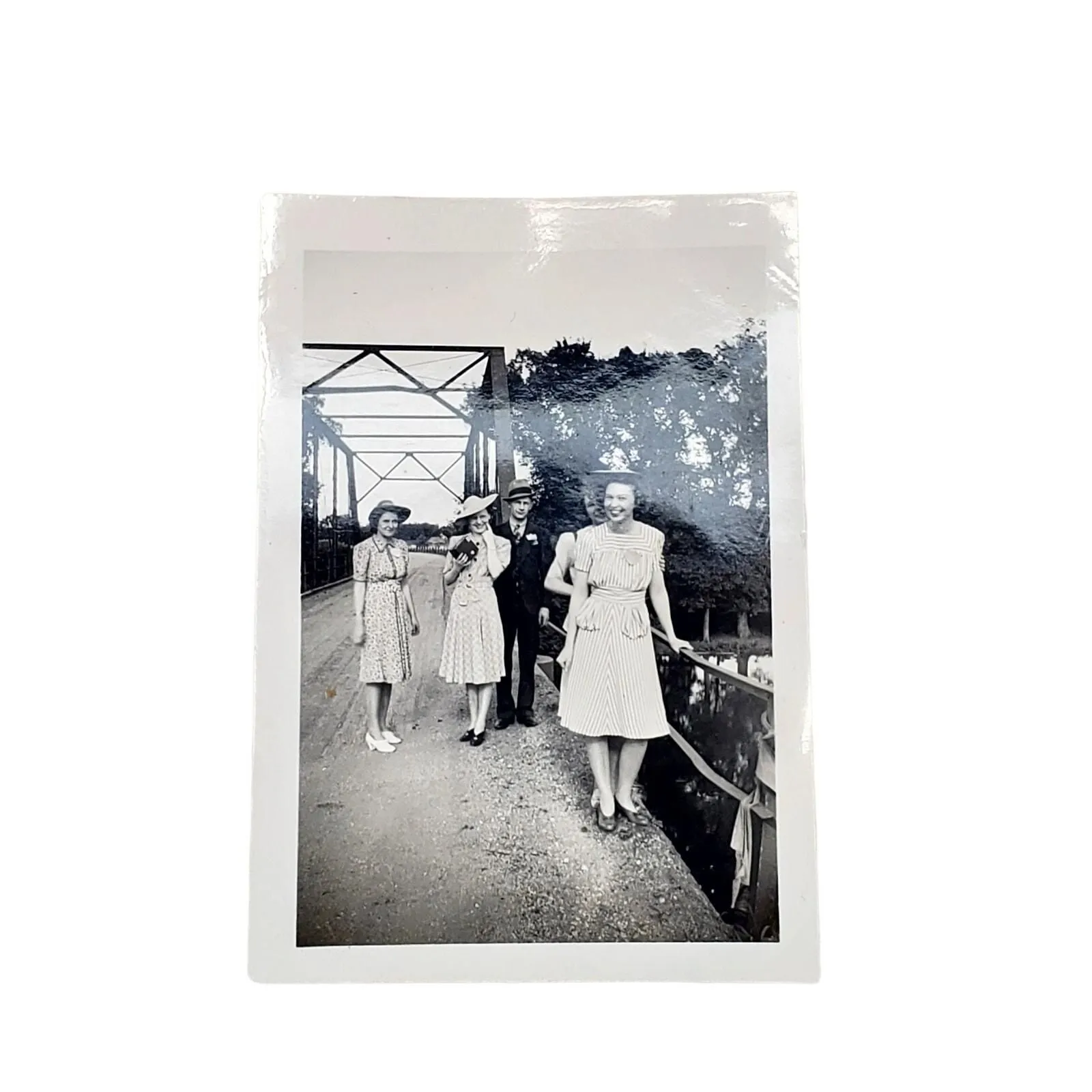 Product image for Vtg Friends Posing Together on Bridge Original Monochrome Photo Found Snapshot - Photos - used-and-fully-functioning