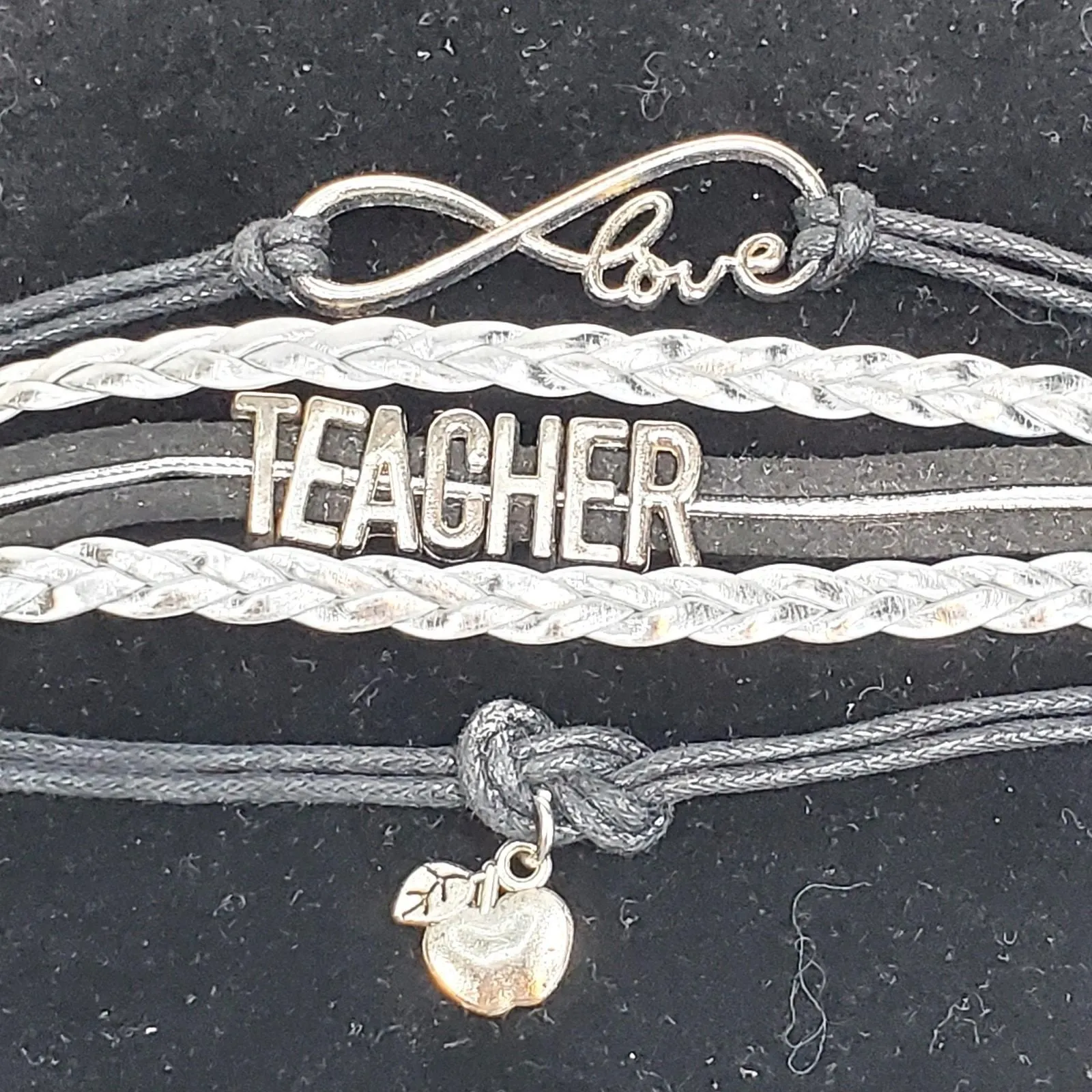 Product image for Infinity Love Teacher Apple Dangle Charm Bracelet 8" Silver Tone - pre-owned---excellent