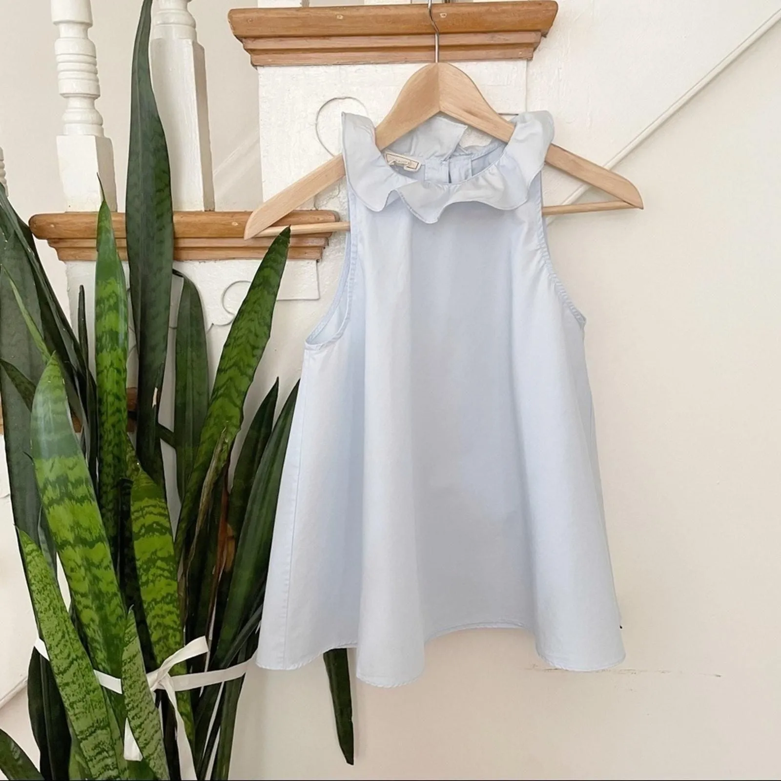 Product image for maud heline light blue ruffle neckline blouse sz S - new-without-tags - maud heline