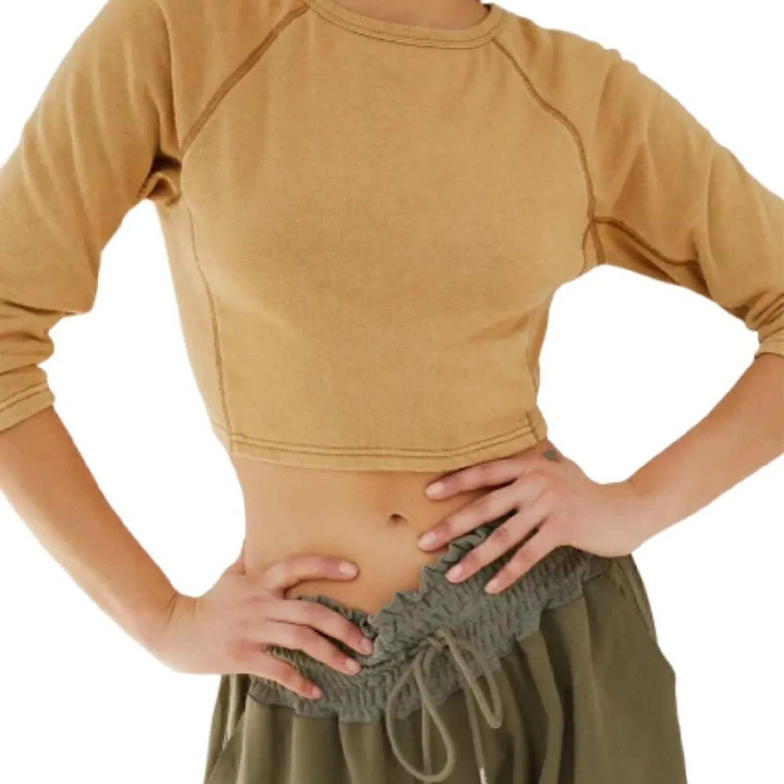 Product image for Free People Burnt Gold Long Sleeve Circle Back Crop Top Size S - new-with-tags - Free People