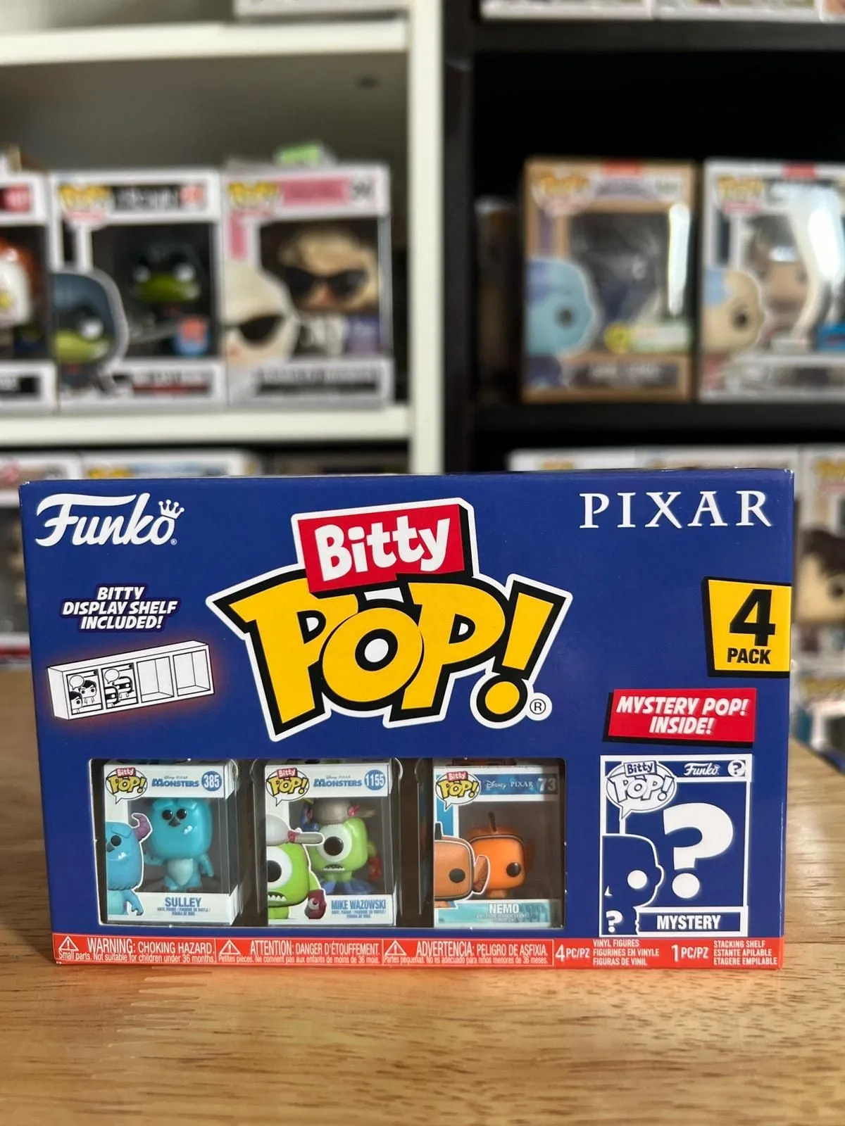 Product image for SEALED BITTY Disney Pixar 4-Pack W/ Mystery Chase Sulley Mike Wazowski Nemo Inc.
