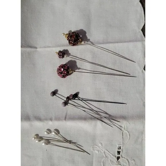 Product image for Lot of 12 Assorted Hat Pins Pearls Glass Beads Jewelled Vintage Antique 2 to 4in