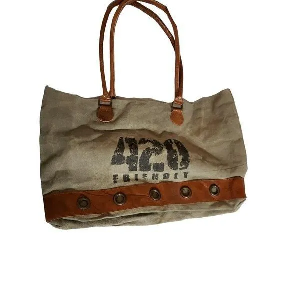 Product image for 420 Friendly Canvas Double Handles Large Lined Tote Shoulder Bag Purse NEW