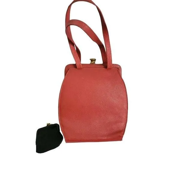 Product image for Juliana English Morocco handbag w/ coin purse red 8"x7" 6" straps Vtg