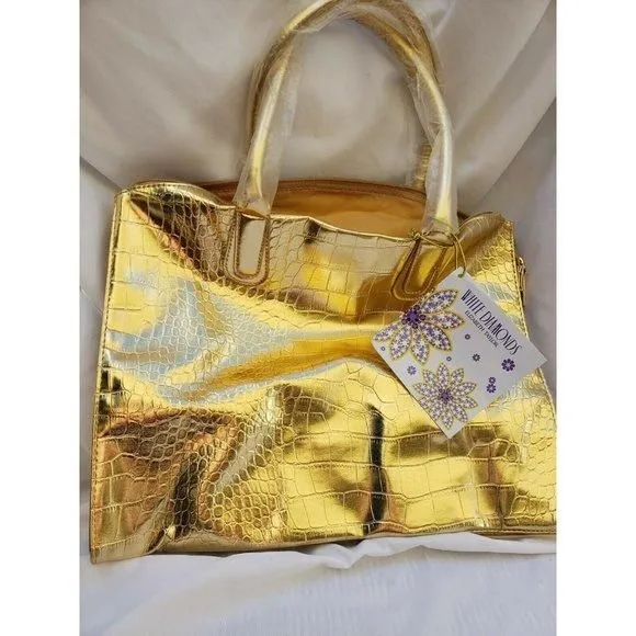 Product image for ELIZABETH TAYLOR White Diamonds Tote Shopper Traveller Gold Metallic Bag Large