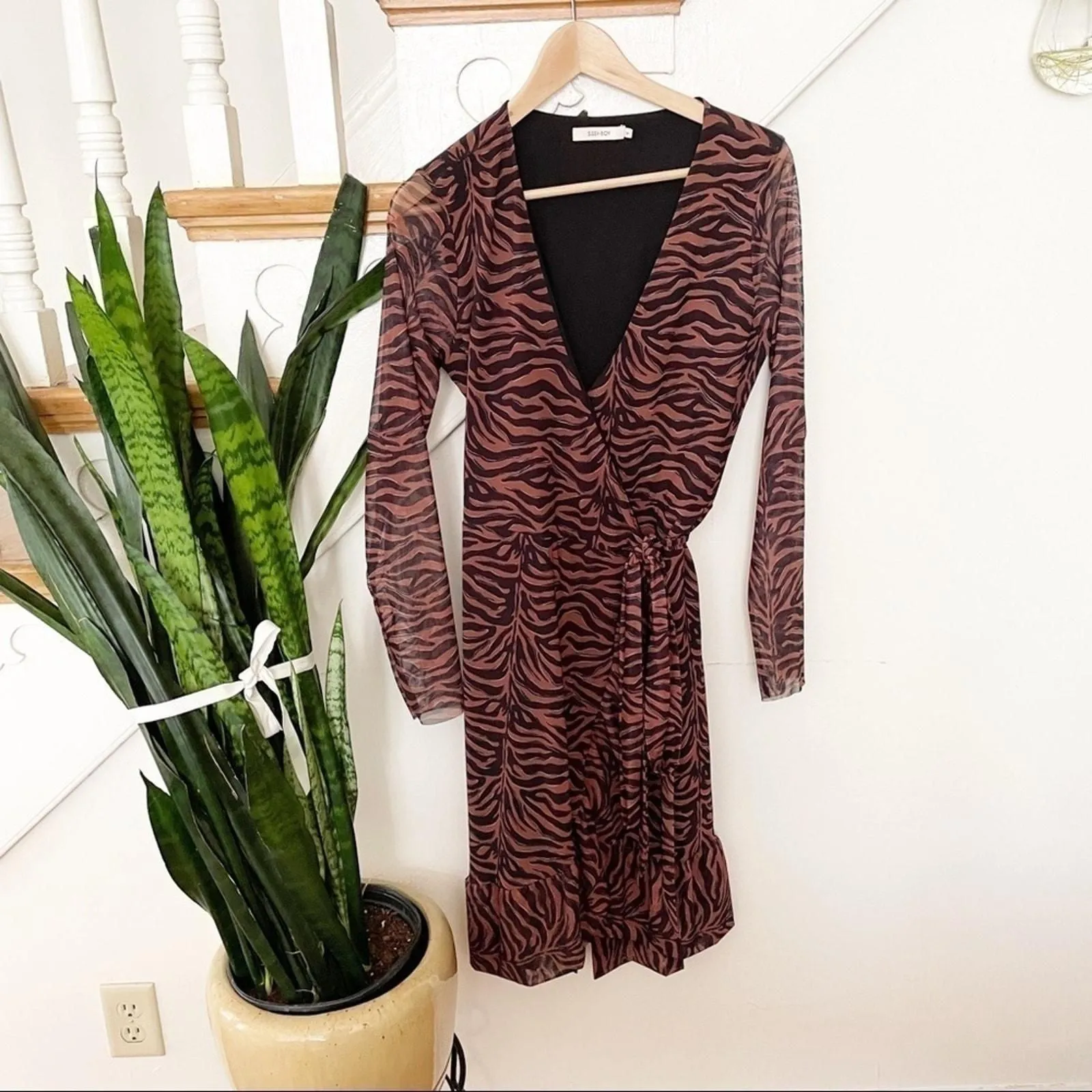 Product image for sissy boy brown black zebra print wrap mini dress - new-without-tags - sissy boy