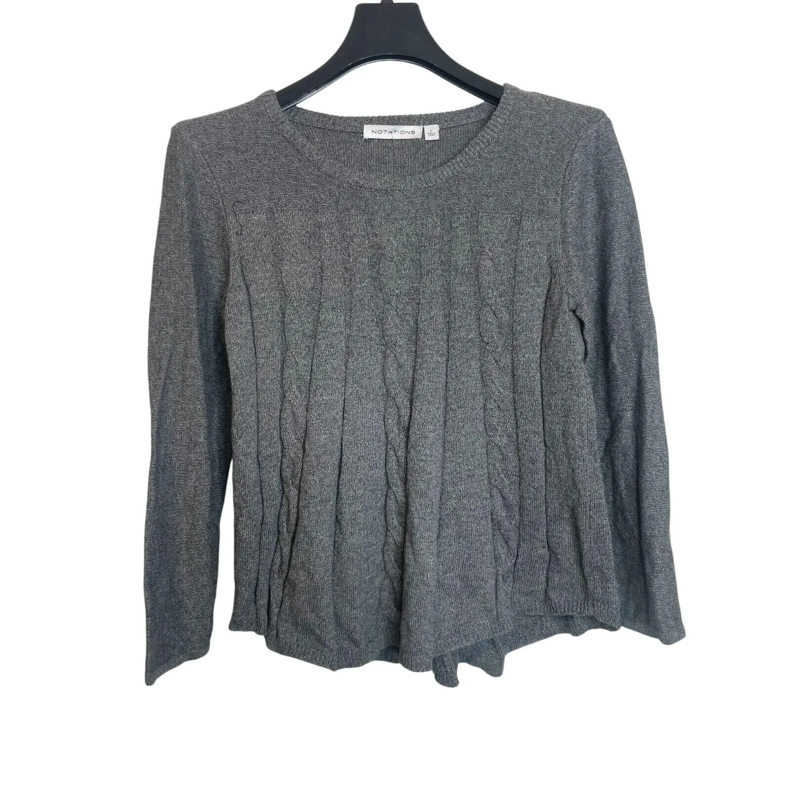 Product image for Notations Womens Pullover Crew Neck Chunky Knit Sweater Long Sleeve Size L Gray - new-with-tags - Notations