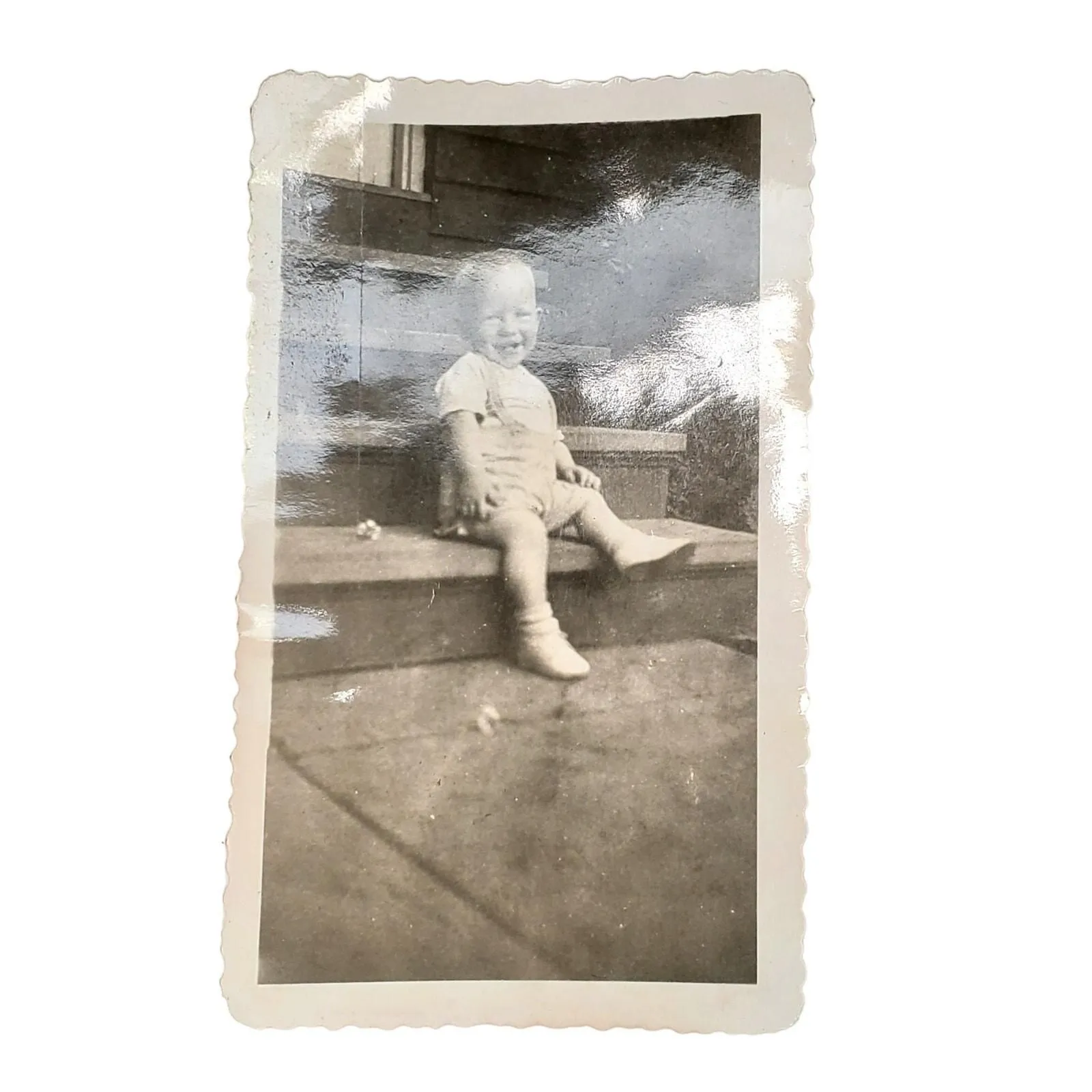 Product image for Vtg Cute Toddler Posing in Front of Home Monochrome Photography Found Snapshot - Photos - used-and-fully-functioning