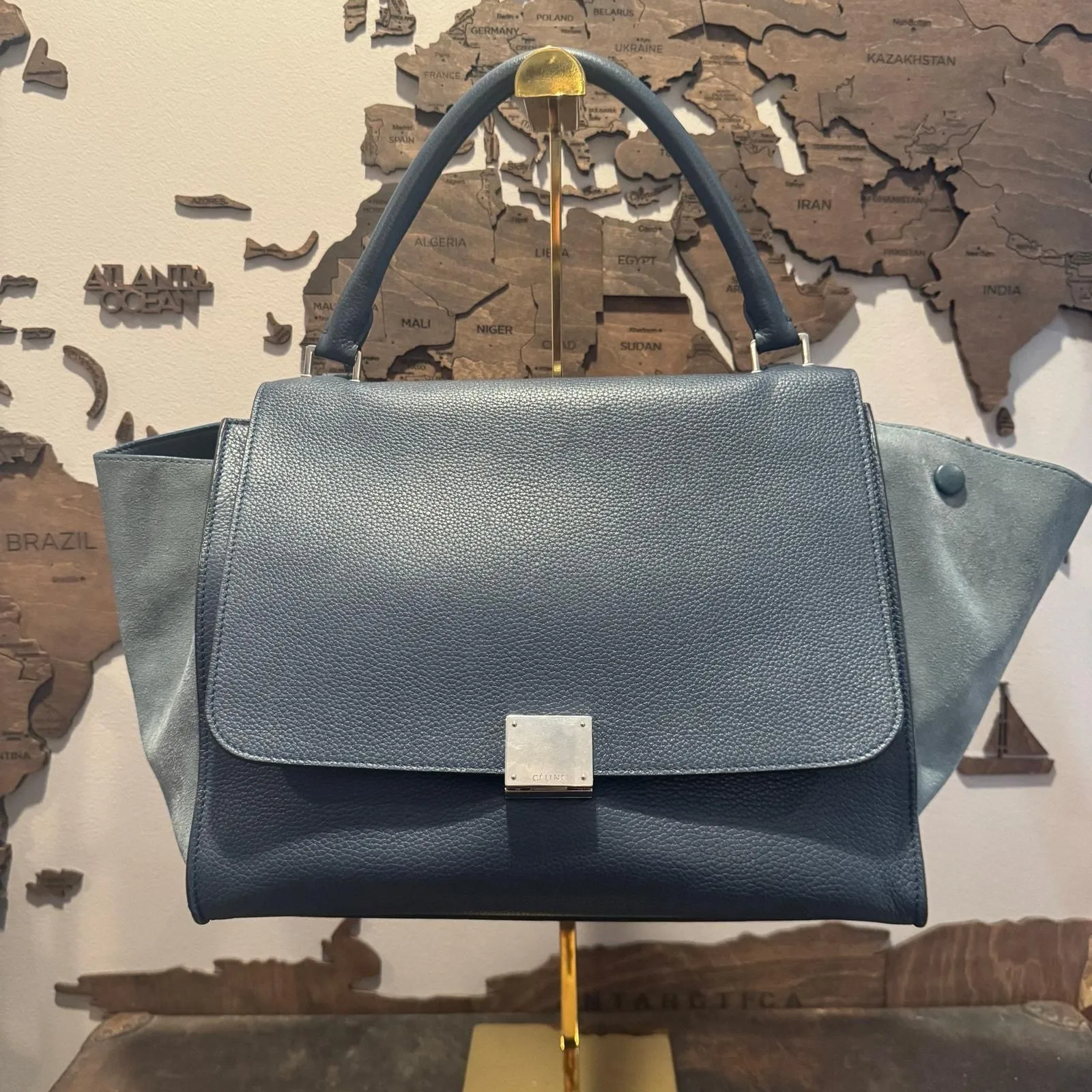 Product image for 654 Celine Slate Blue Leather Suede Trapeze Strap
