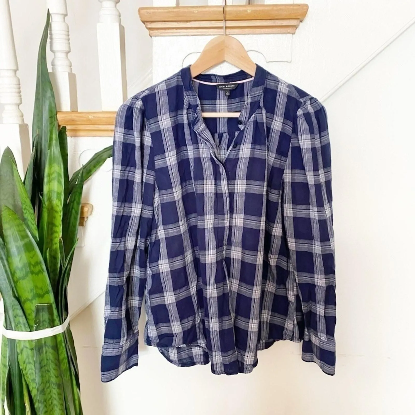 Product image for Lucky Brand Blue Plaid Long Sleeve Button-Down Shirt Size L - new-without-tags - Lucky Brand
