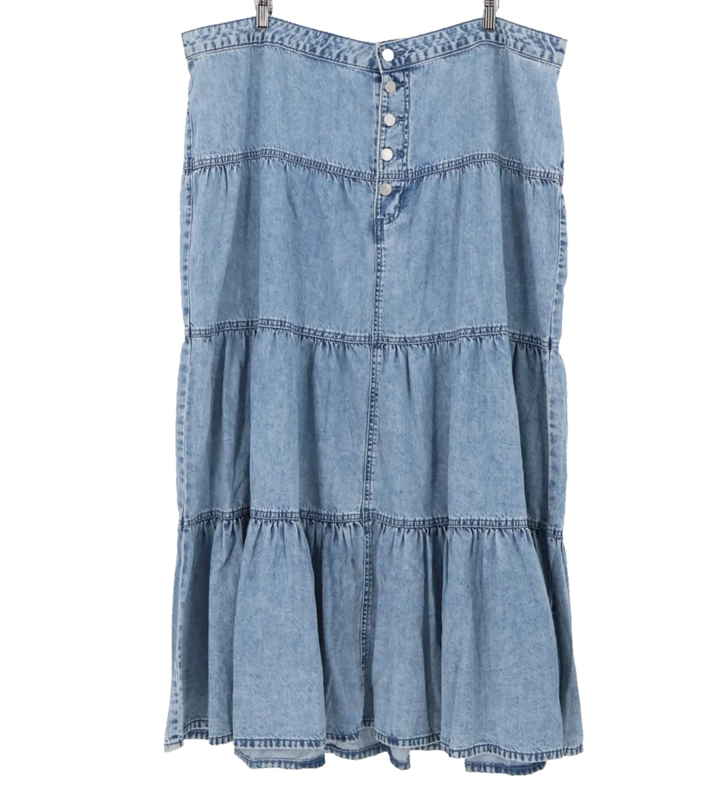 Product image for Tiered Denim Maxi Skirt Boho Prairie Hippie Western Modest Cowgirl Plus Size 20W - M Brand