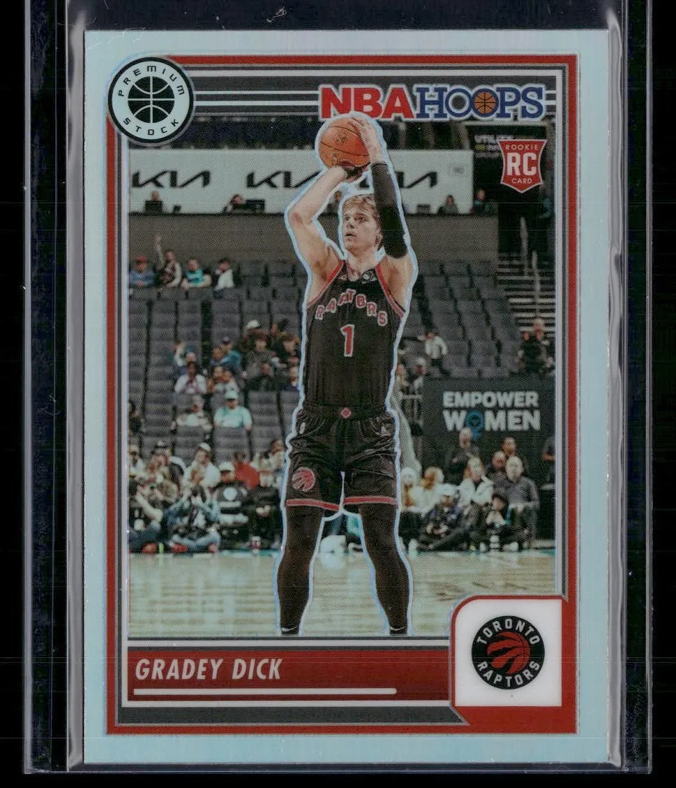 Product image for 2023-24 Hoops Premium Stock #251 Gradey Dick Silver Prizm Toronto Raptors Rookie