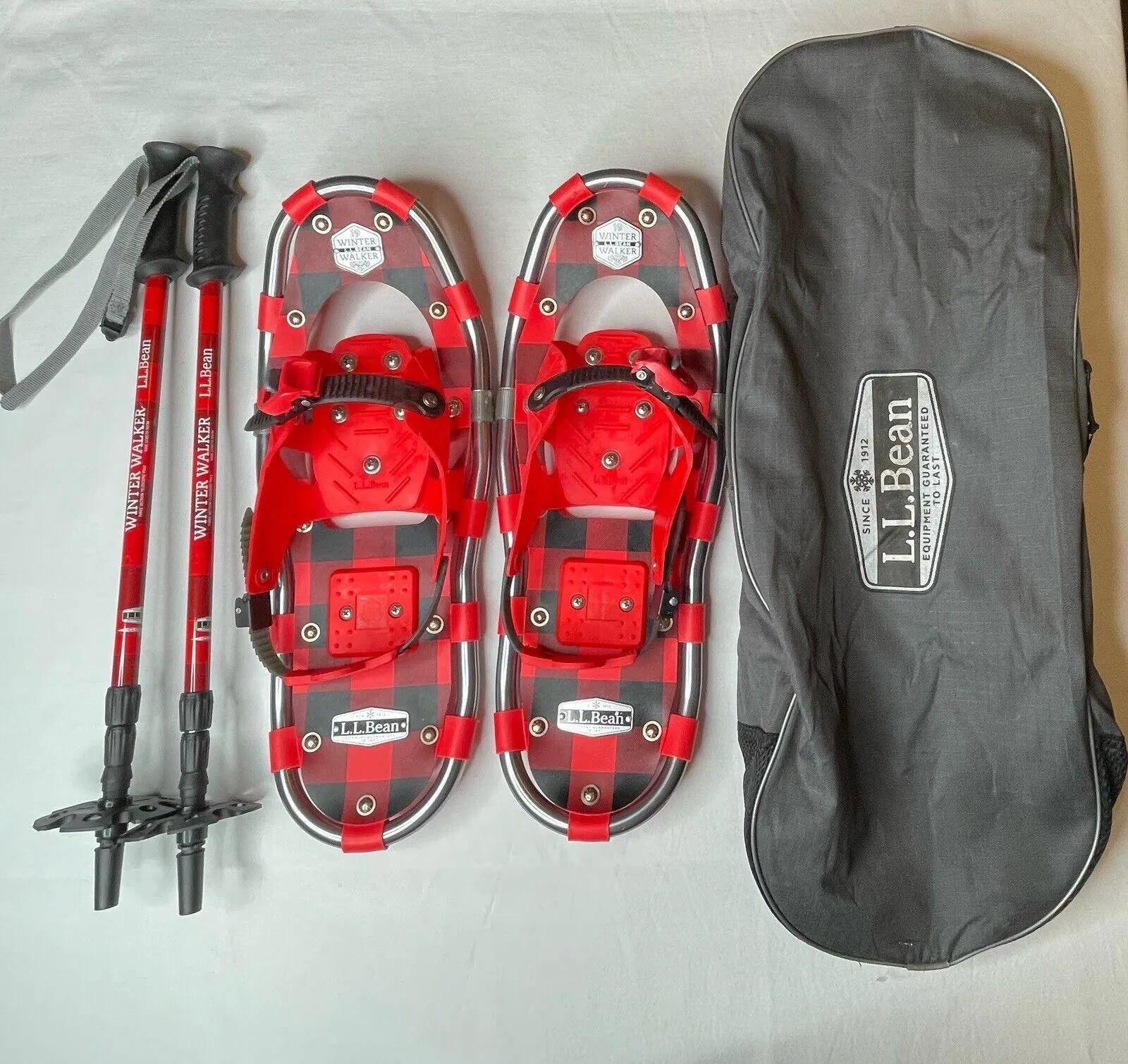 Product image for L.L. Bean Winter Walker 19 Red Youth Snowshoes Matched Telescoping Poles & Bag