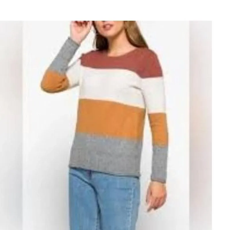 Product image for Pinque Womens Striped Pullover Crew Neck Sweater Long Sleeve Size XL Multicolor - new-without-tags - Pinque