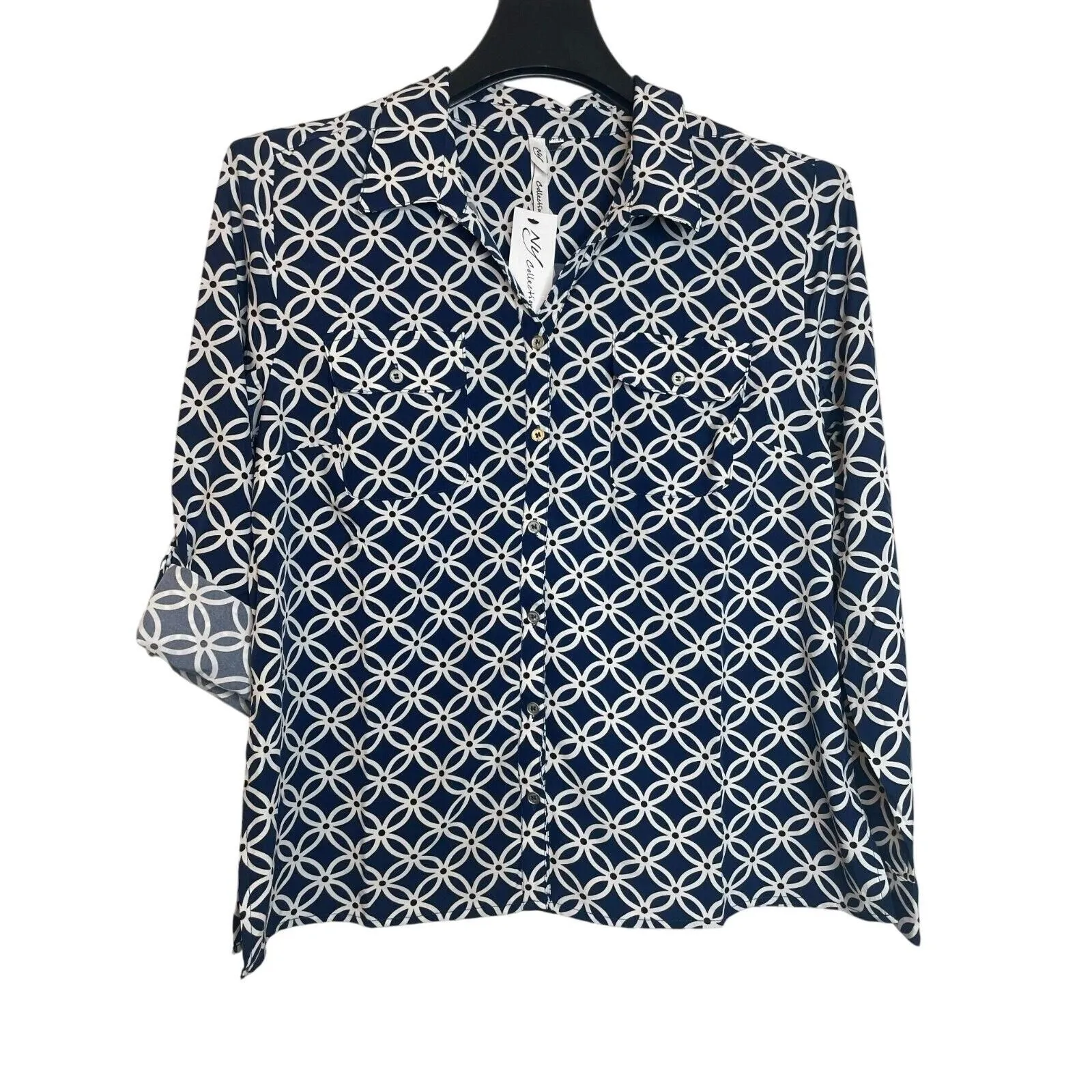 Product image for NY Collection Womens Floral Print Button-Up Blouse Long Sleeve Collared Size XL - new-with-tags - NY Collection