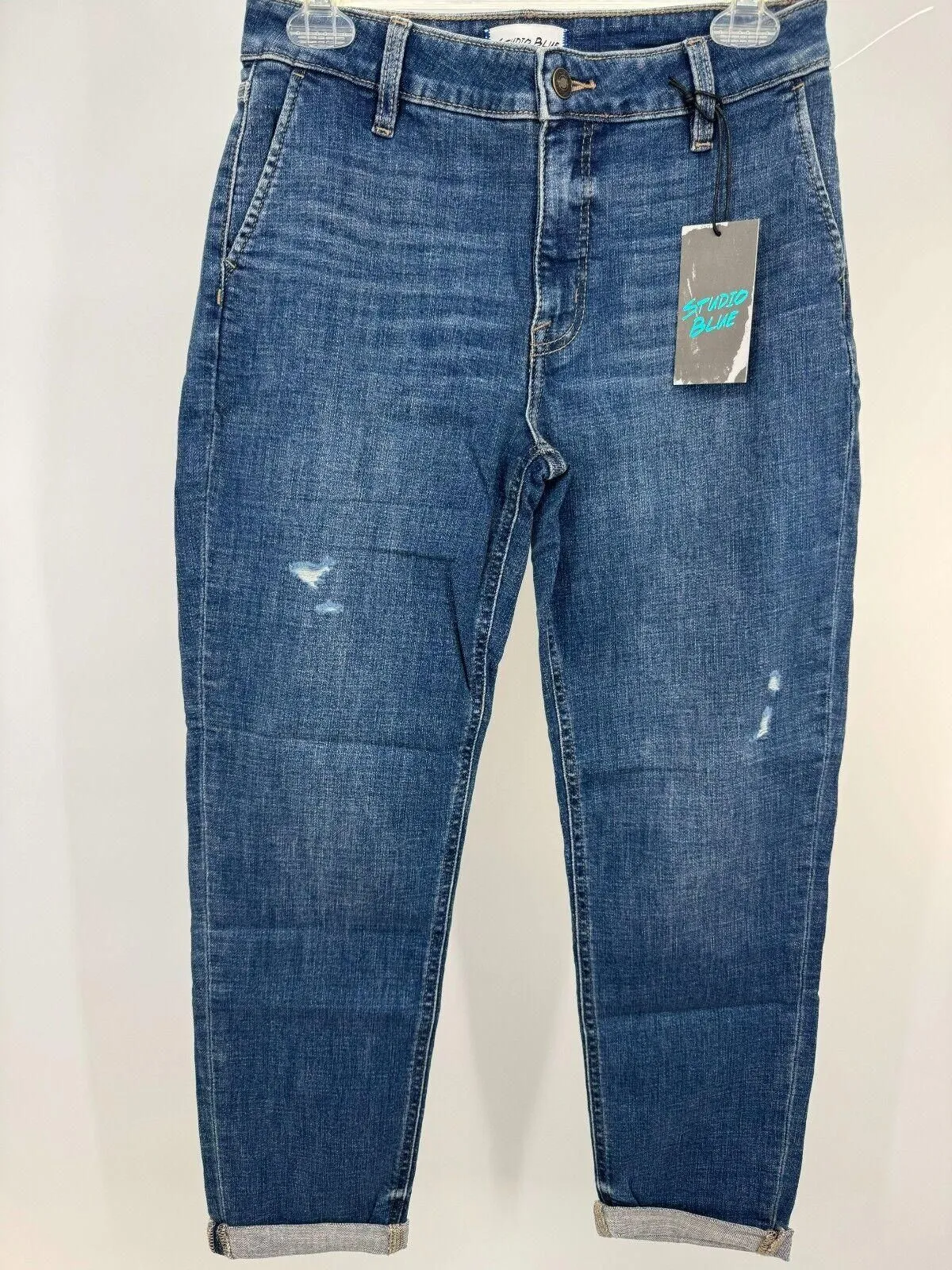 Product image for Studio Blue Womens Denim Stretch High Rise Distressed Jeans Tapered Leg Size 28 NWT - new-with-tags - Studio Blue 
