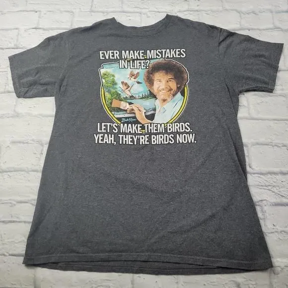 Product image for Bob Ross Mistakes Become Birds T-shirt size Large