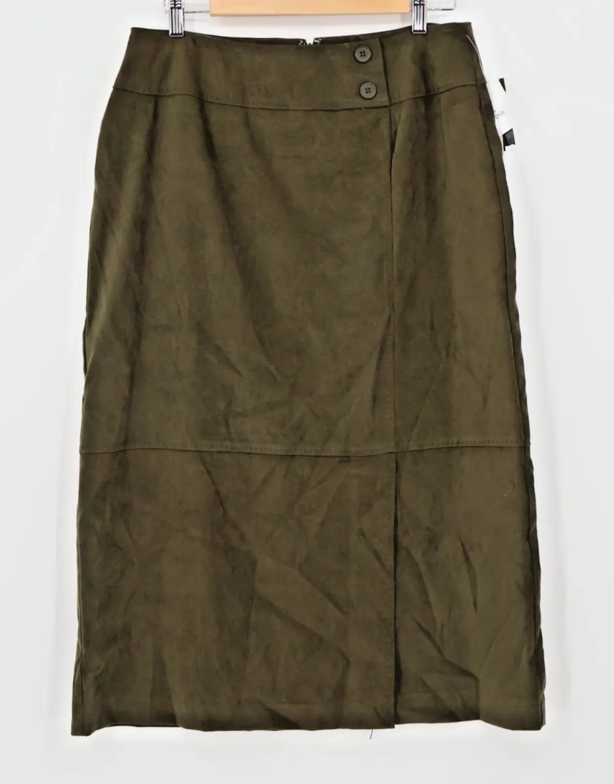 Product image for NWT Olive Green Vegan Suede Pencil Skirt Fall Business Casual Goblin Size 12P - Norton Studio