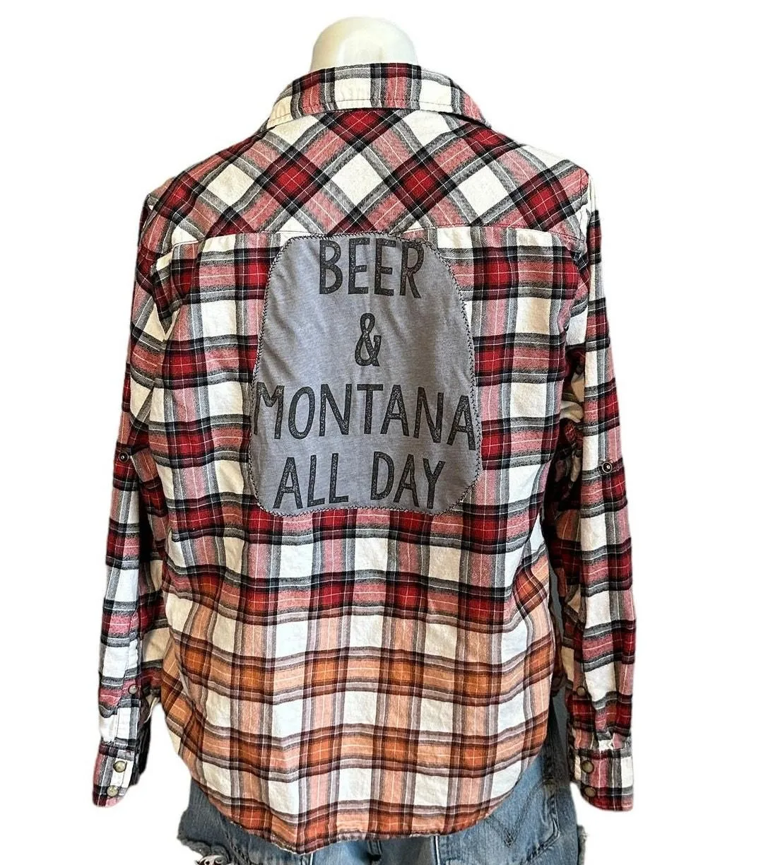 Product image for Beer & Montana All Day Flannel Plaid Shirt Shacket MEDIUM Oversize Unique Retro - pre-owned---excellent - CheekyMontana