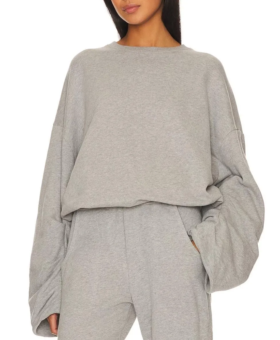 Product image for GRLFRND Oversized Gather Sweatshirt Medium Gray Slouchy Ruched Sleeves $215 NEW - new-with-tags - GRLFRND