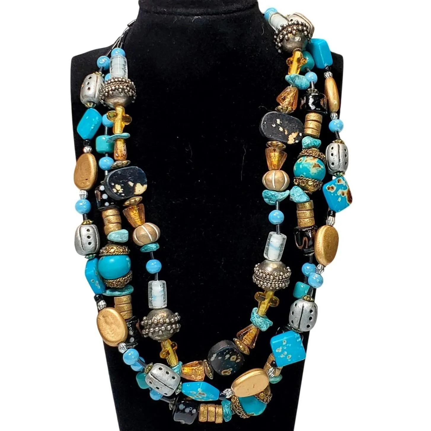 Product image for Chunky Multi Strand Beaded Necklace Lobster Closure 18" - 18" - Necklace - pre-owned---excellent