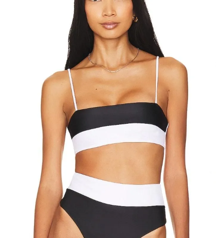 Product image for Lovers + Friends Cut Out Bikini Top Black White XS Colorblock West Coast $78 NEW - new-with-tags - Lovers + Friends