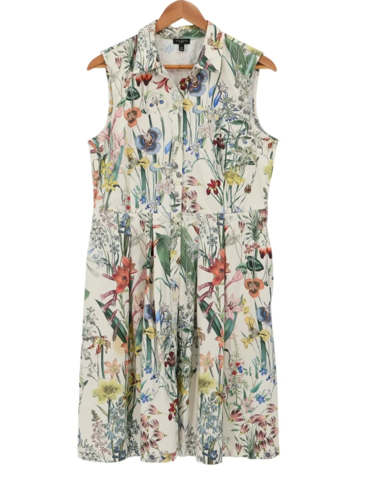 Product image for Talbots Floral Shirt Dress Cottage Garden Party Pockets Sleeveless Size 14P - Talbots