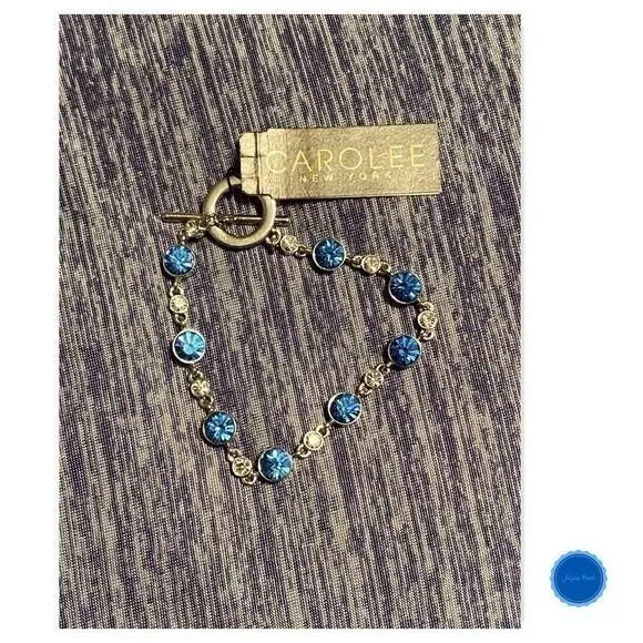Product image for Silver-Tone Blue & Clear Crystal Toggle Bracelet