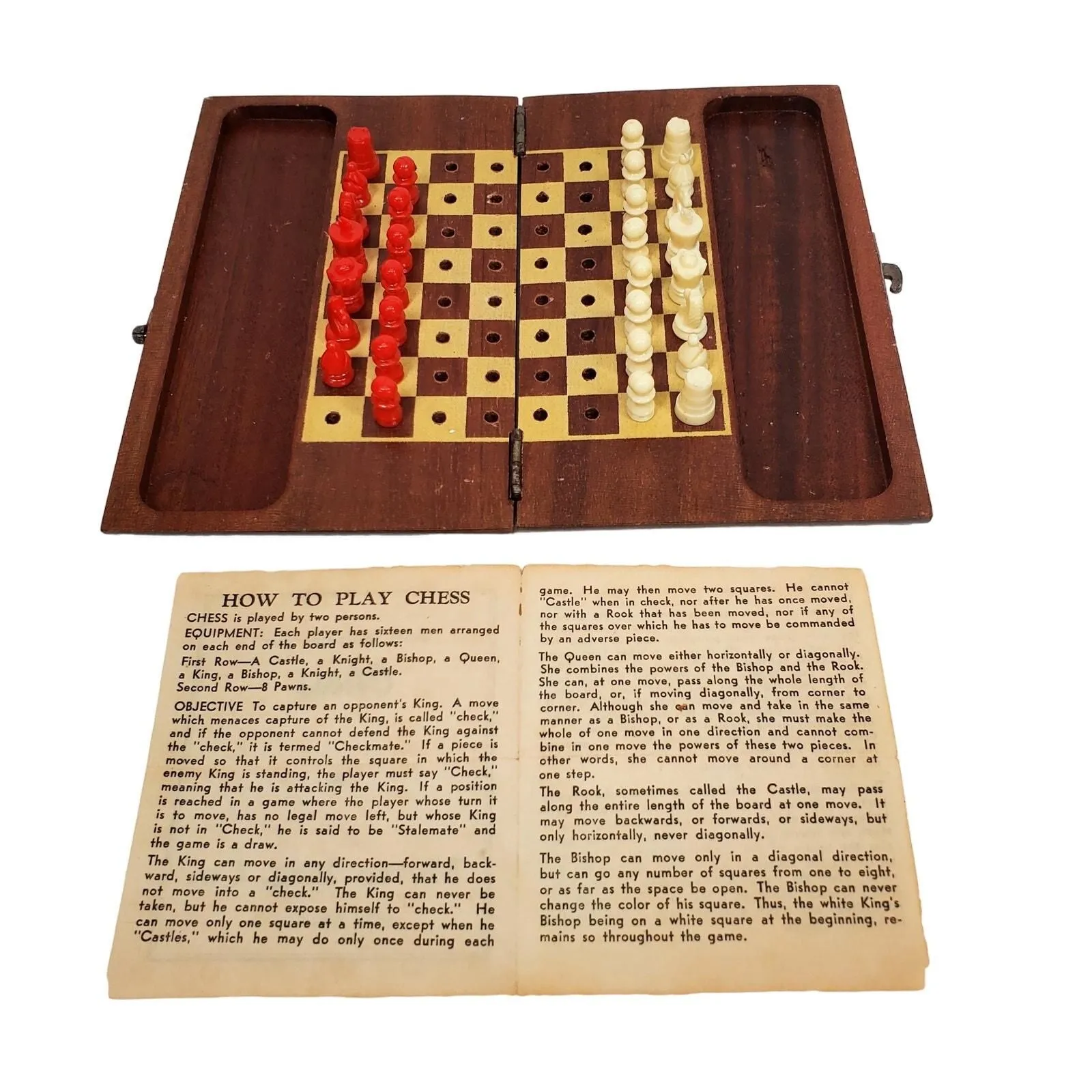 Product image for Miniature Travel Miniature Chess Set By Metro Mfg Co Wood Pegboard Vtg