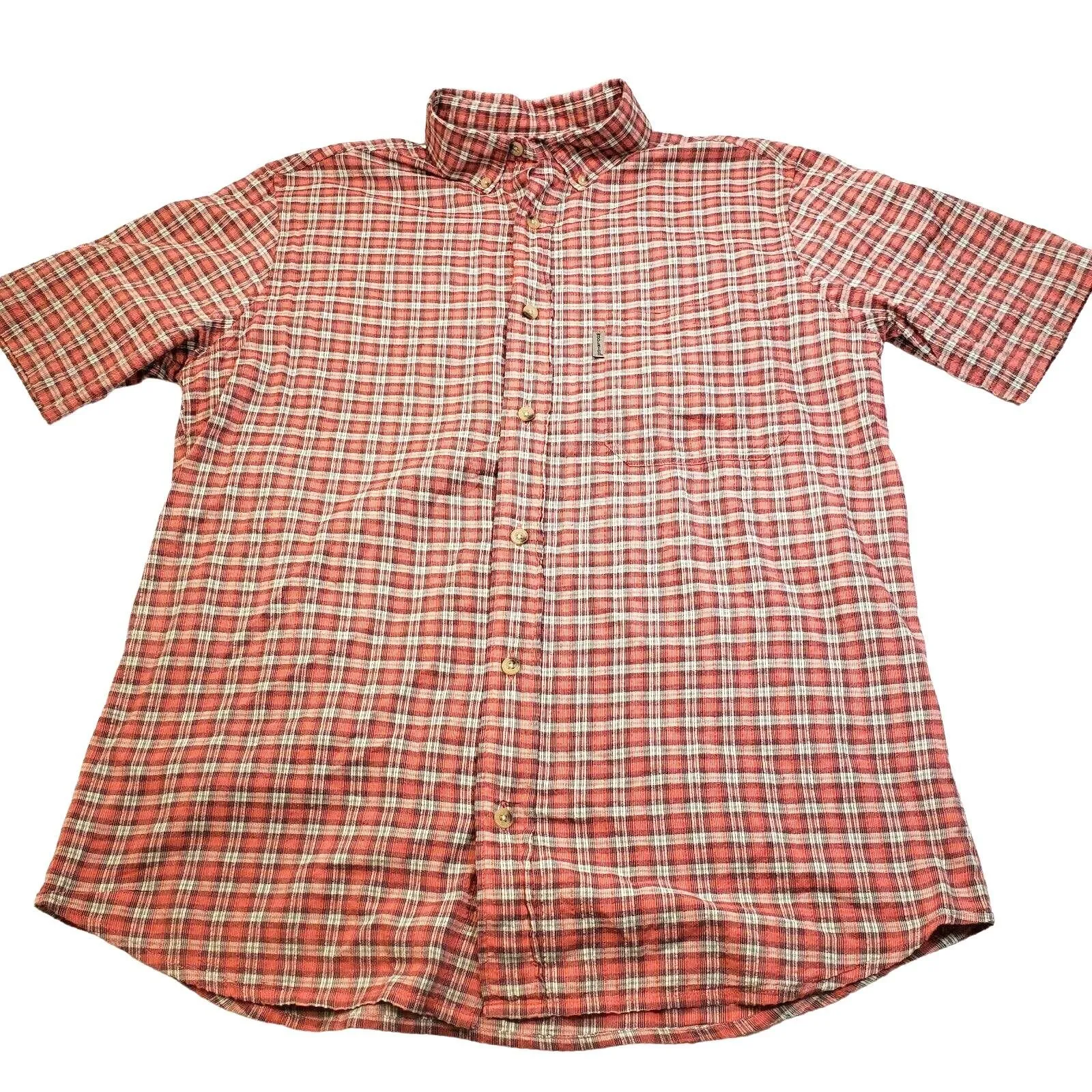 Product image for Woolrich Red Plaid Mens Medium Short Sleeve Button Down Made in India - pre-owned---good - Woolrich
