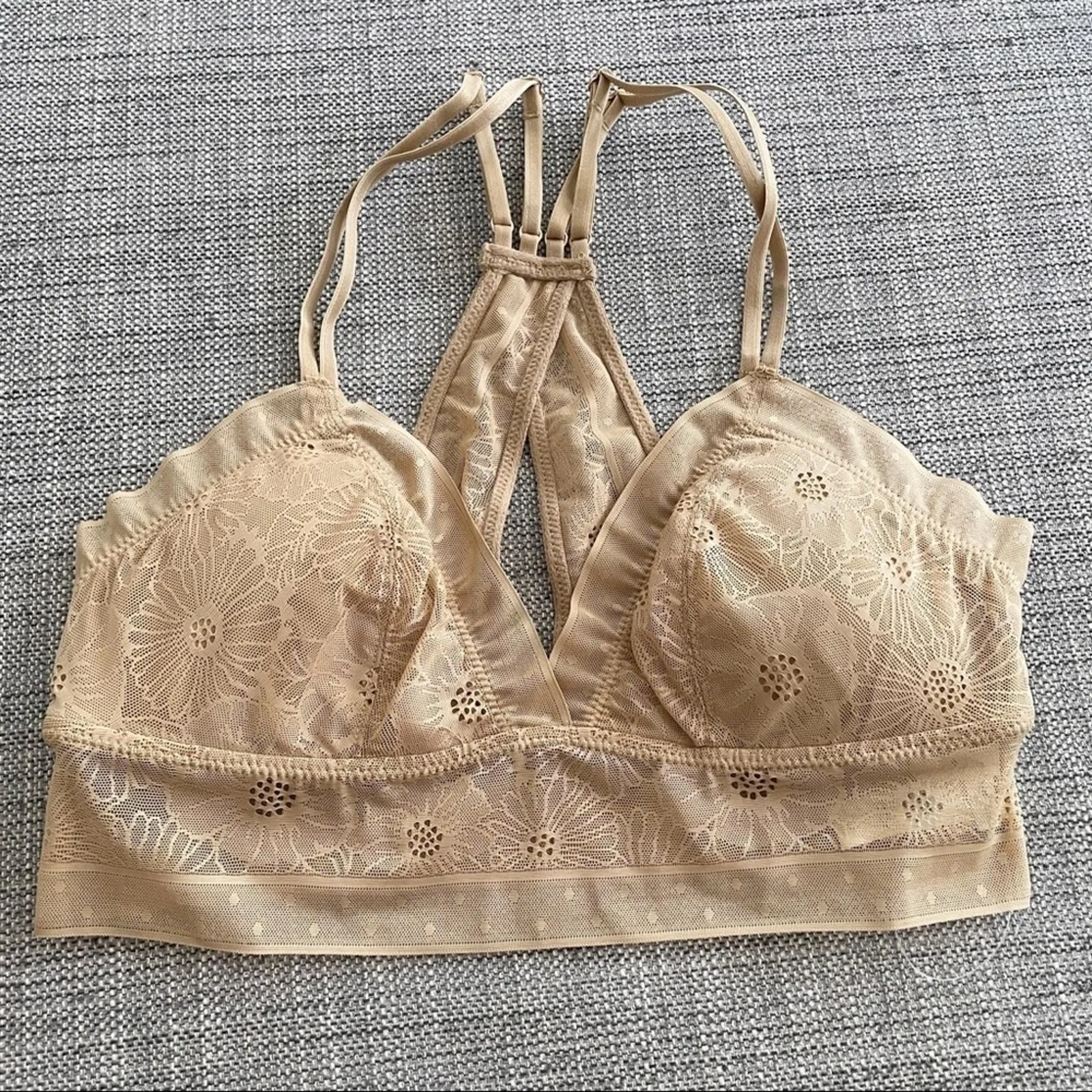 Product image for aerie tan floral lace bralette double straps Nude - new-with-tags - aerie